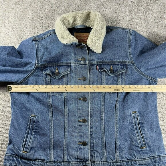 Levi's Sherpa Collar Denim Trucker Jacket Blue Women's Size 1X - Picture 6 of 8